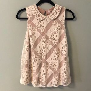 Nanette Pink and White Lace Collar Top